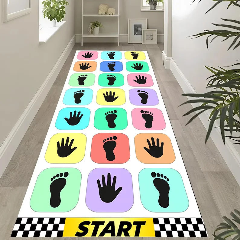 Baby Play Mat Colorful Hand & Footprint Non-Slip Machine-Washable