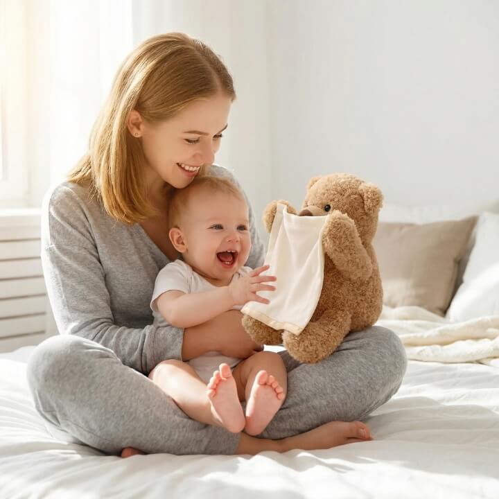 Baby Plush Bear Animated Peek-A-Boo Tummy Time Support