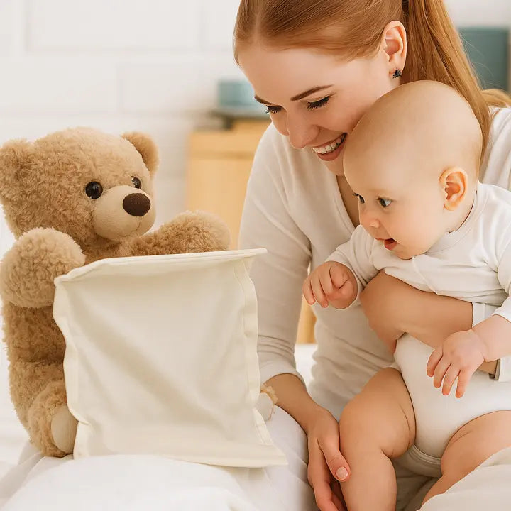 Baby Plush Bear Animated Peek-A-Boo Tummy Time Support