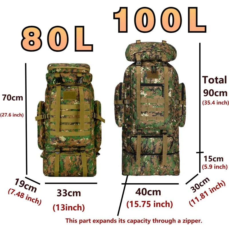 Backpack Tactical Nylon MOLLE & Expandable Up To 100L