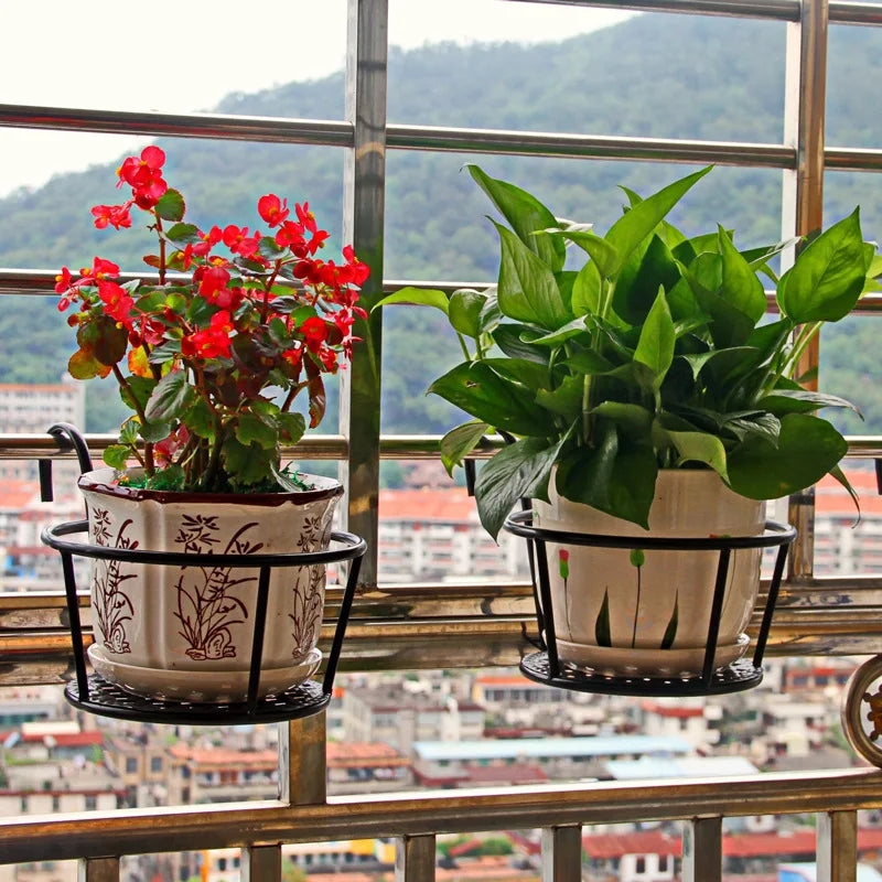 Balcony Railing Planters Hook-On Black Iron Set of 3