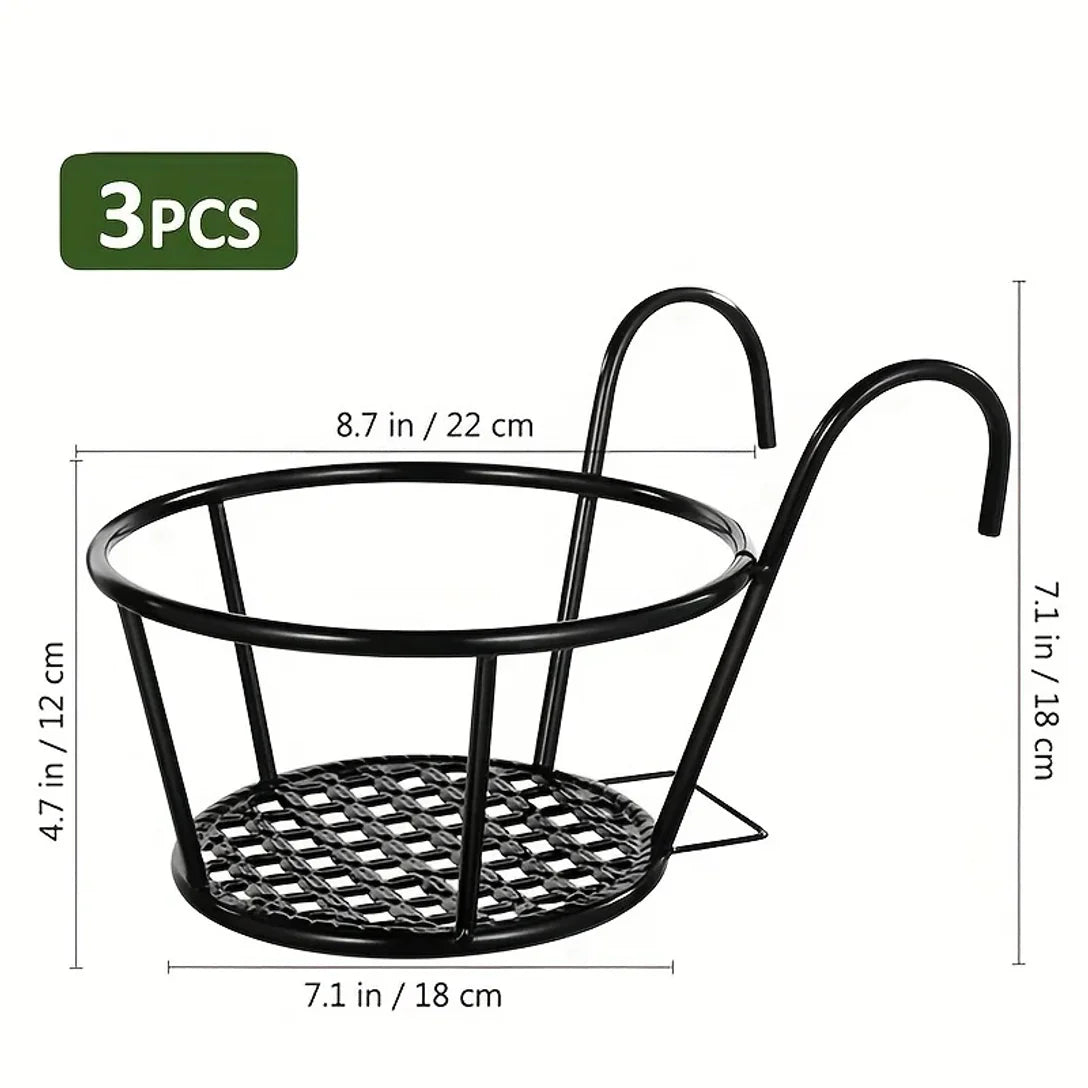 Balcony Railing Planters Hook-On Black Iron Set of 3