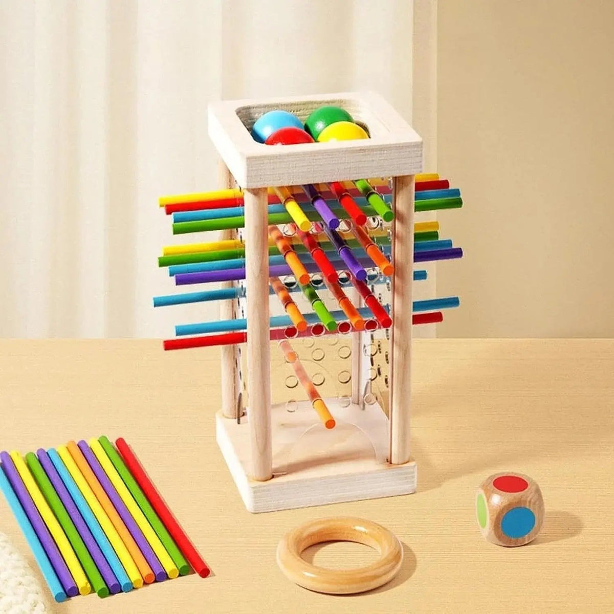 Ball Tower Game Wooden Colorful Sticks & Balls