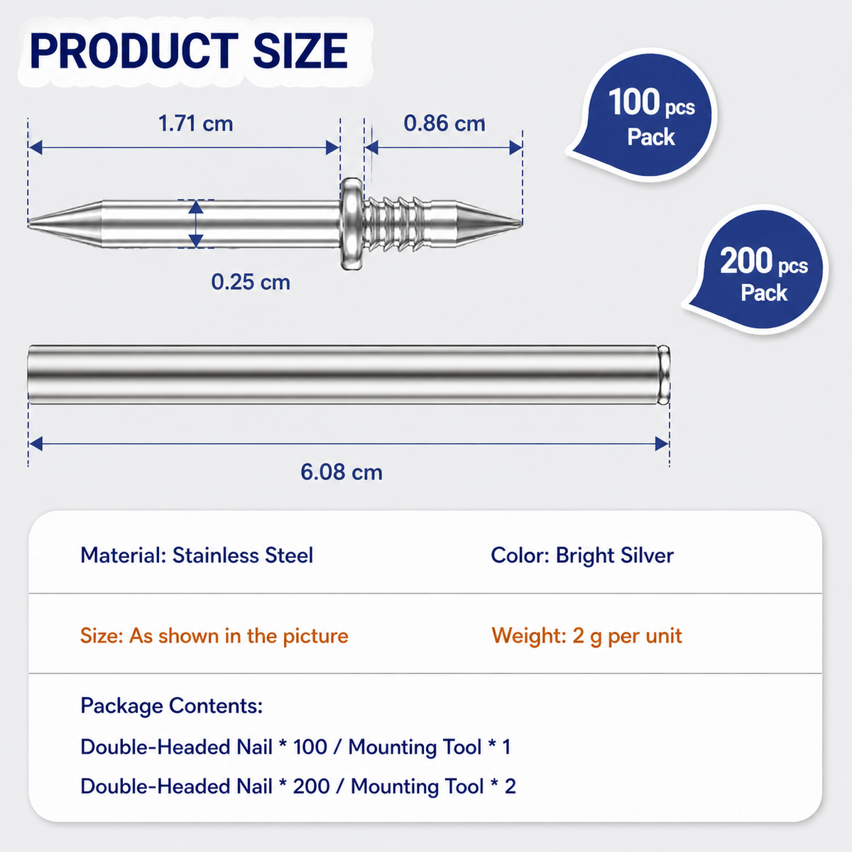 Baseboard Nail Set Double-Head Galvanized Steel 100 Piece