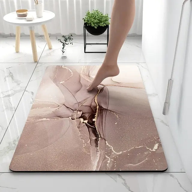 Bath Mat Marble Look Non-Slip & Quick-Dry