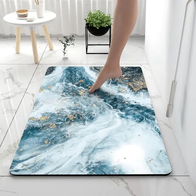Bath Mat Marble Look Non-Slip & Quick-Dry
