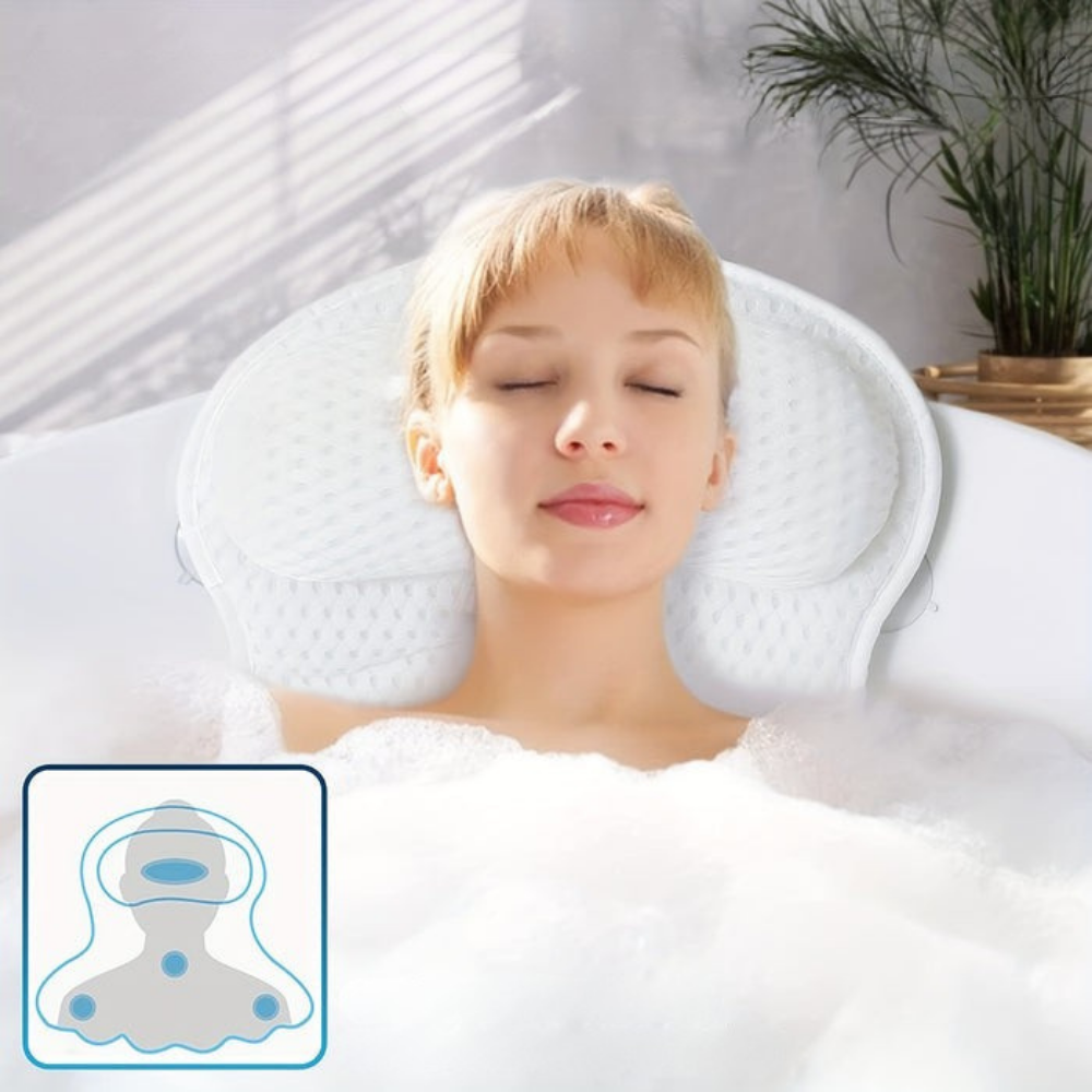 Bath Pillow Ergonomic Neck Support 6 Non-Slip Suction Cups
