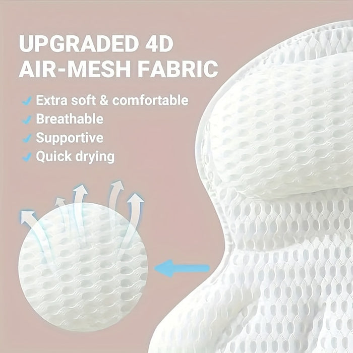 Bath Pillow Ergonomic Neck Support 6 Non-Slip Suction Cups
