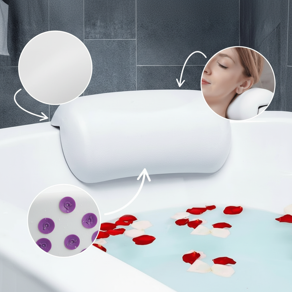 Bath Pillow Ergonomic Neck Support Non-Slip & Water-Repellent Foam
