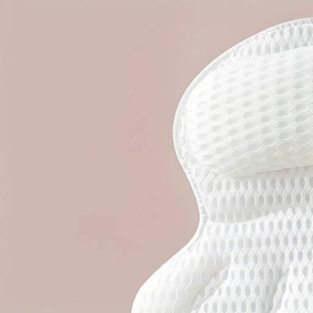 Bath Pillow Ergonomic Neck Support Quick-Dry Mesh Suction Cups