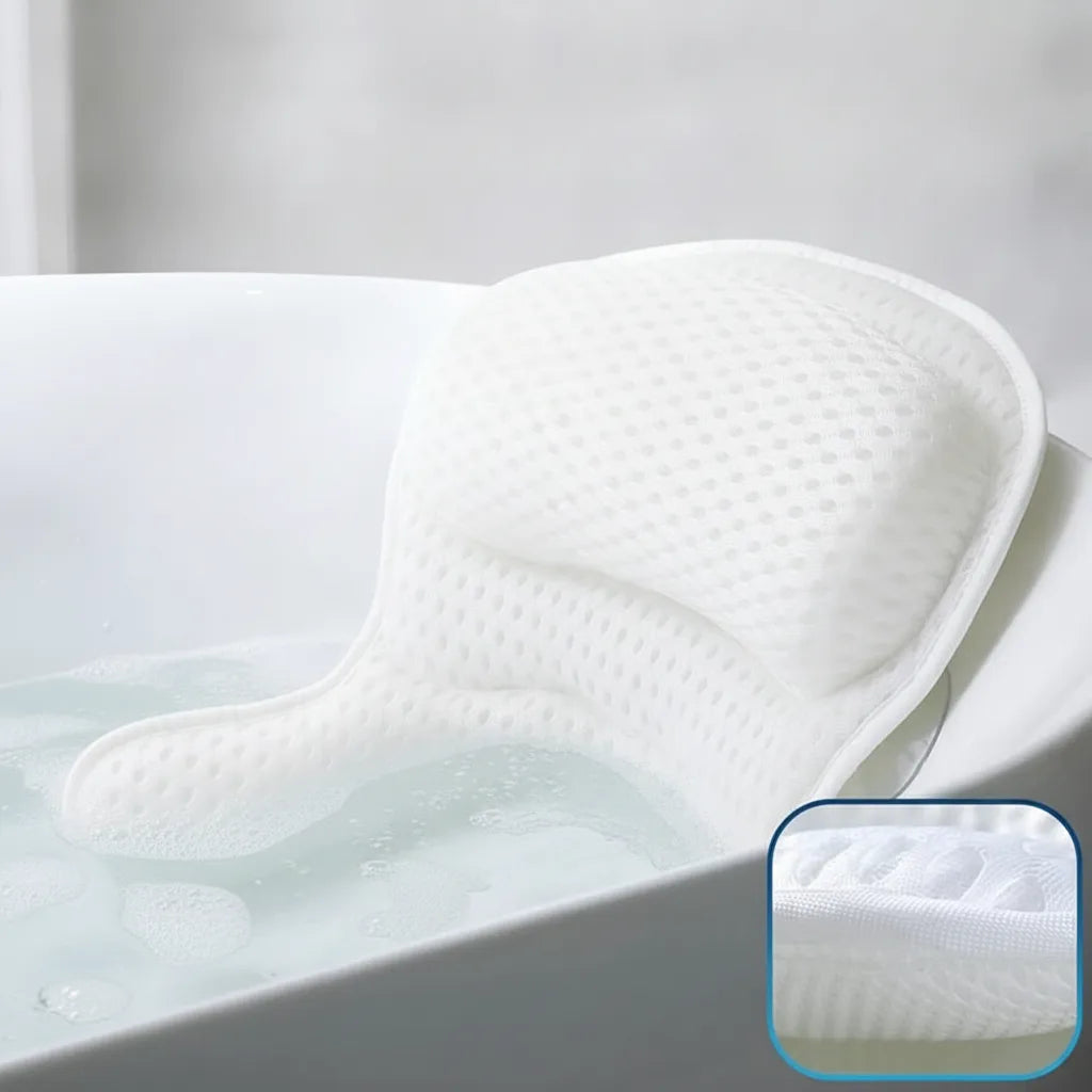 Bath Pillow Ergonomic Neck Support Quick-Dry Mesh Suction Cups