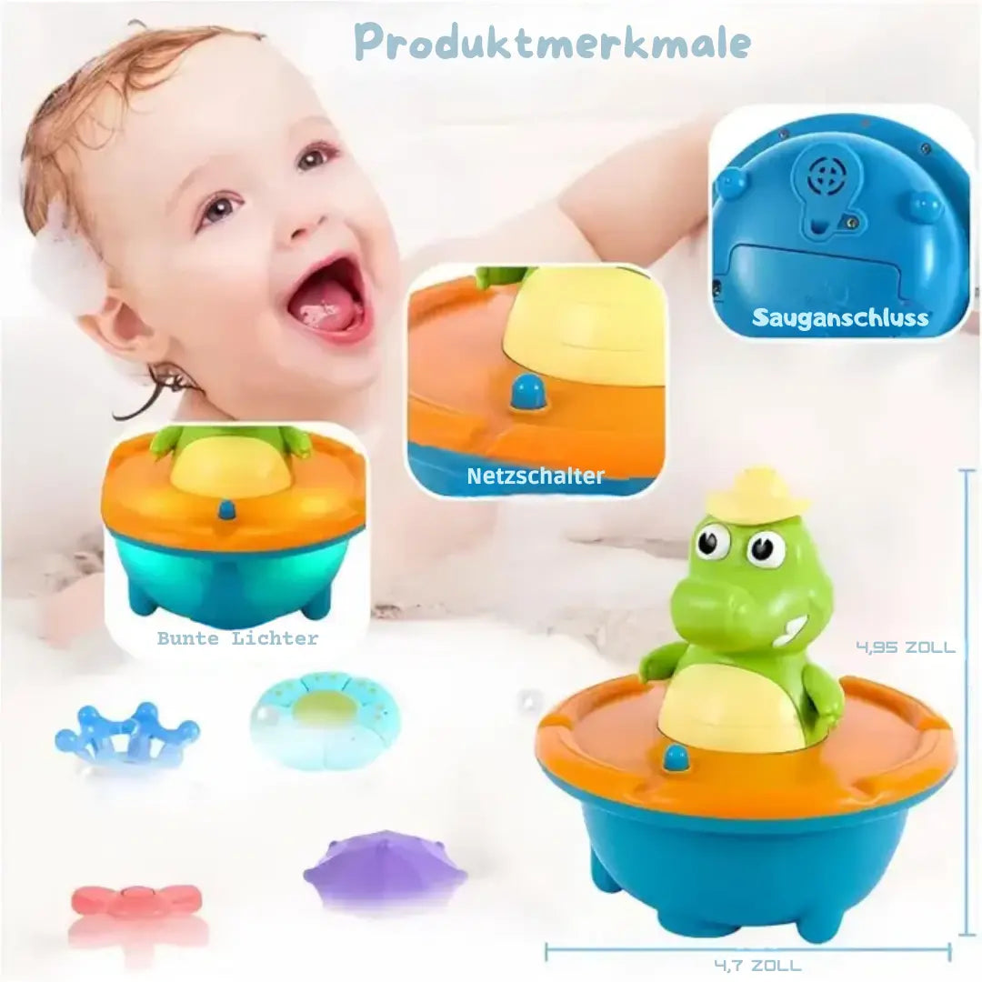 Bath Toy Crocodile Water-Activated LED Six Interchangeable Nozzles