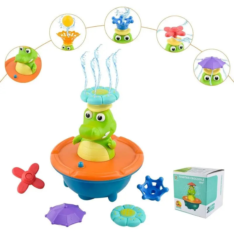 Bath Toy Crocodile Water-Activated LED Six Interchangeable Nozzles