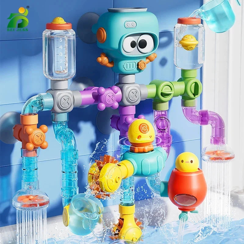 Bath Toy Set Interactive Pipes & Valves Suction-Cup Mount