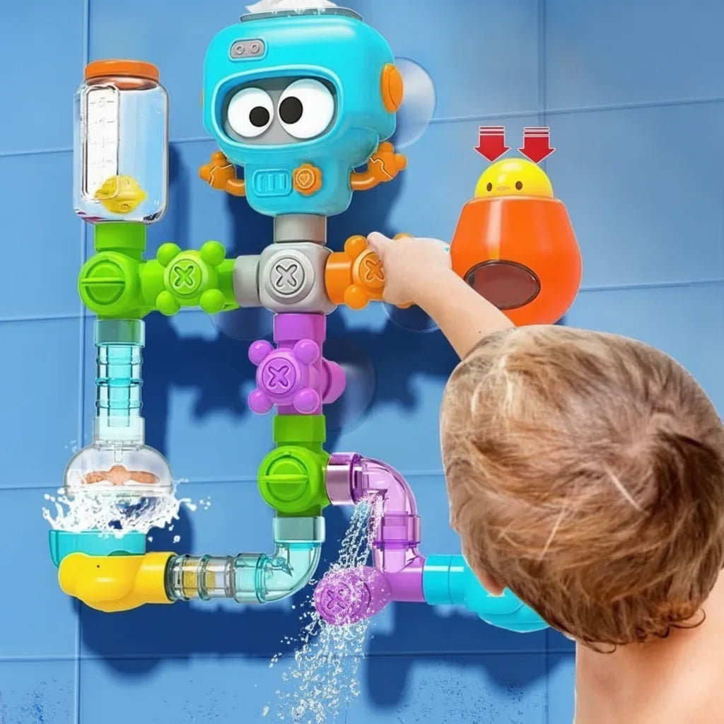 Bath Toy Set Interactive Pipes & Valves Suction-Cup Mount