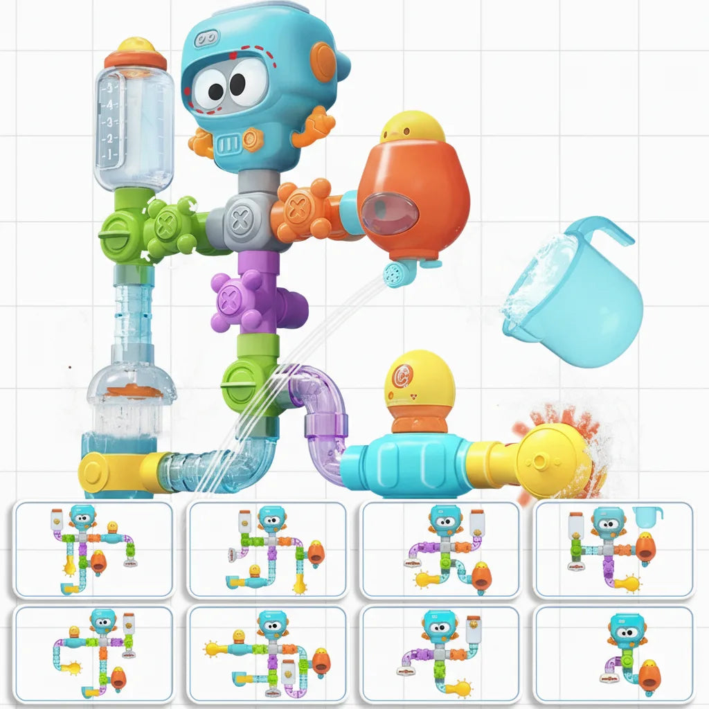 Bath Toy Set Interactive Pipes & Valves Suction-Cup Mount