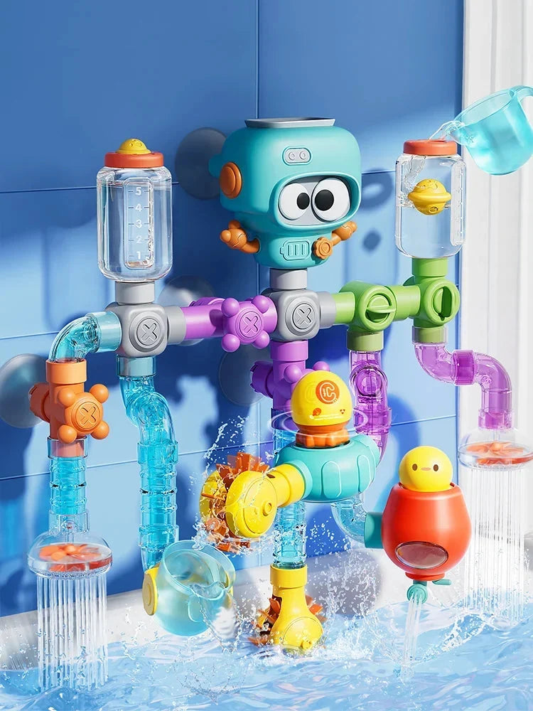 Bath Toy Set Interactive Pipes & Valves Suction-Cup Mount