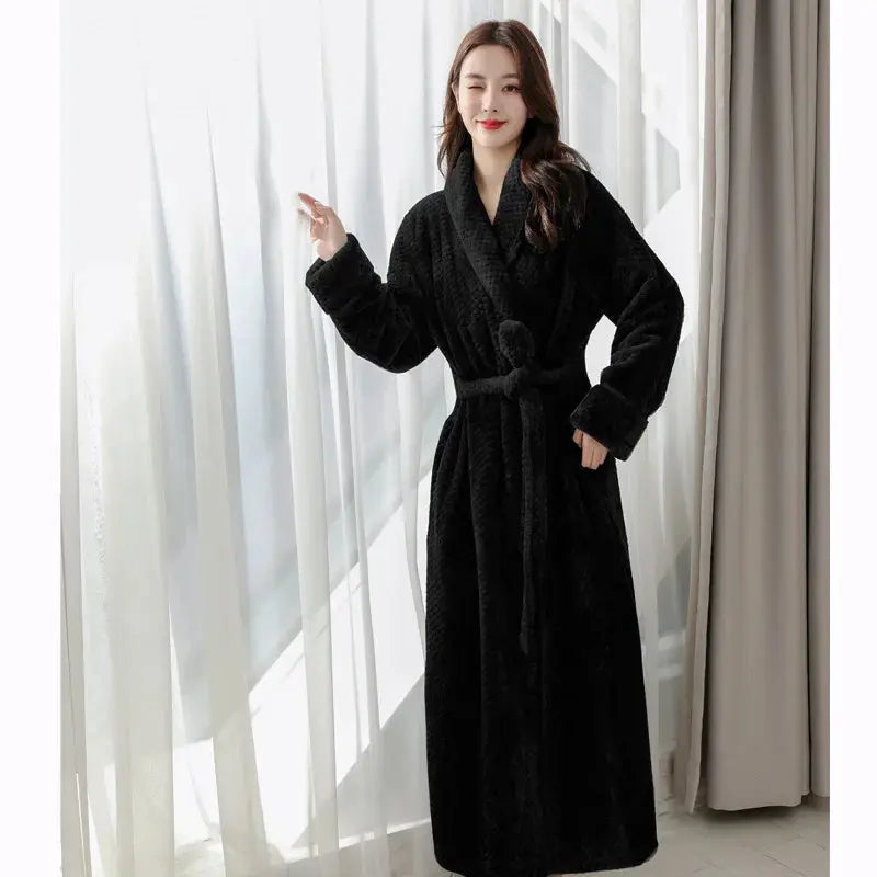 Bathrobe Floor-Length Fleece Shawl Collar & Tie Belt
