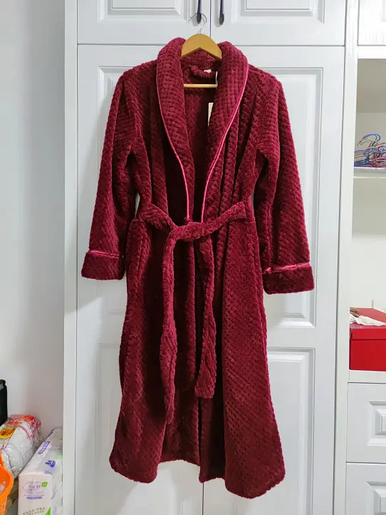 Bathrobe Floor-Length Fleece Shawl Collar & Tie Belt