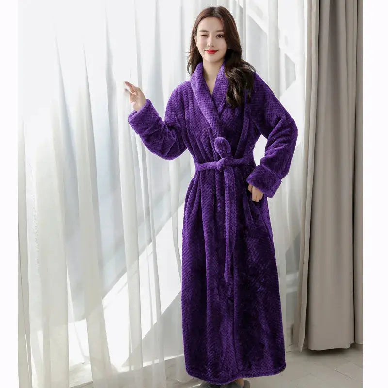 Bathrobe Floor-Length Fleece Shawl Collar & Tie Belt
