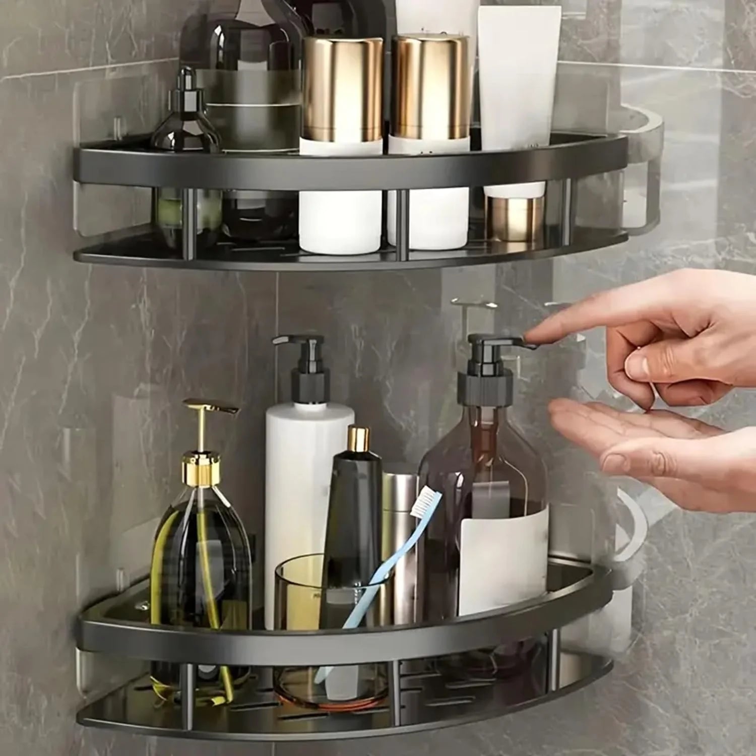 Bathroom Corner Shelf Aluminum Self-Adhesive Set of 2