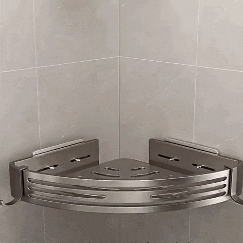 Bathroom Corner Shelf Set Drill-Free Aluminum Slatted 8 Hooks