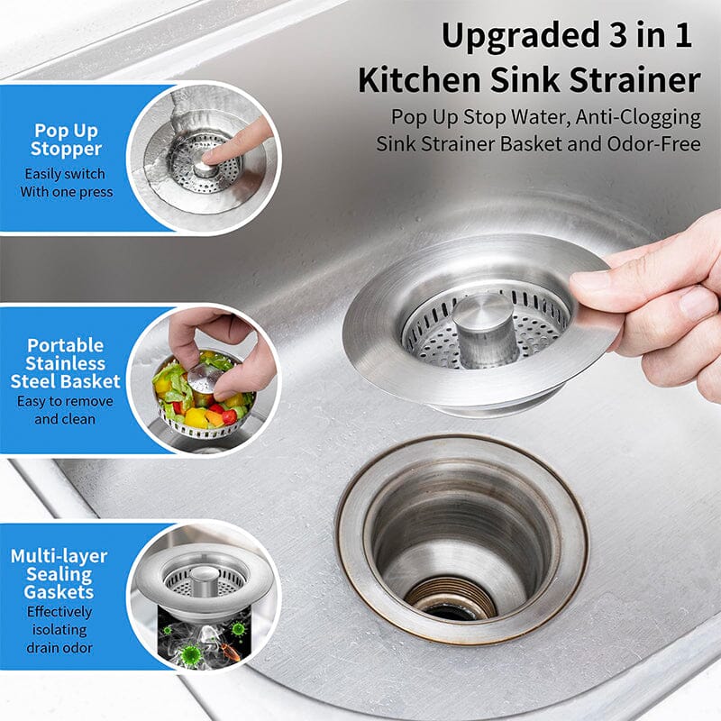 Bathroom Drain Strainer Pop-Up Stopper & Basket Filter