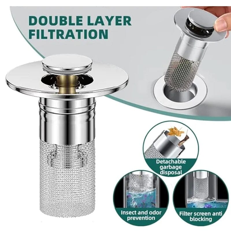 Bathroom Drain Strainer Pop-Up Stopper & Basket Filter