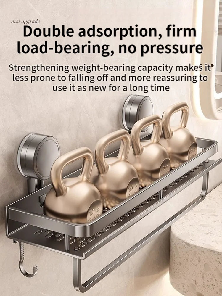 Bathroom Shelf Drill-Free Suction-Cup Rust-Resistant Aluminum