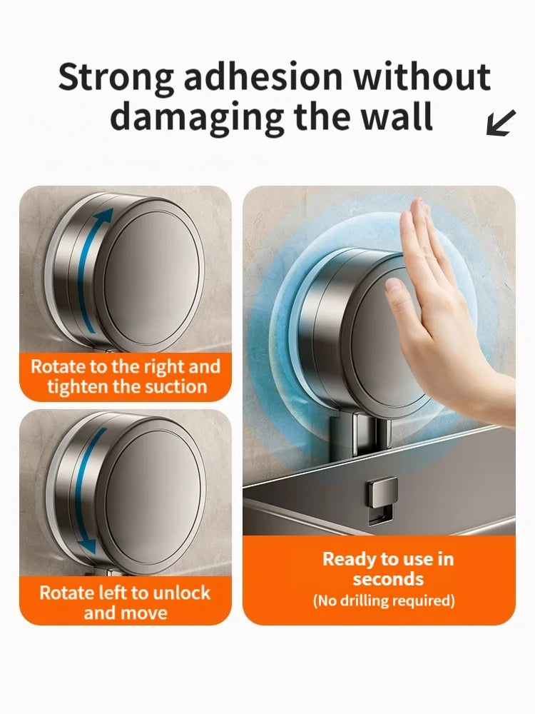 Bathroom Shelf Drill-Free Suction-Cup Rust-Resistant Aluminum