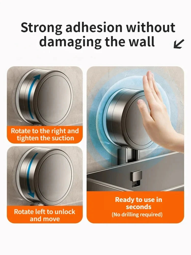 Bathroom Shelf Suction Cup Aluminum Drip Rack & Hooks