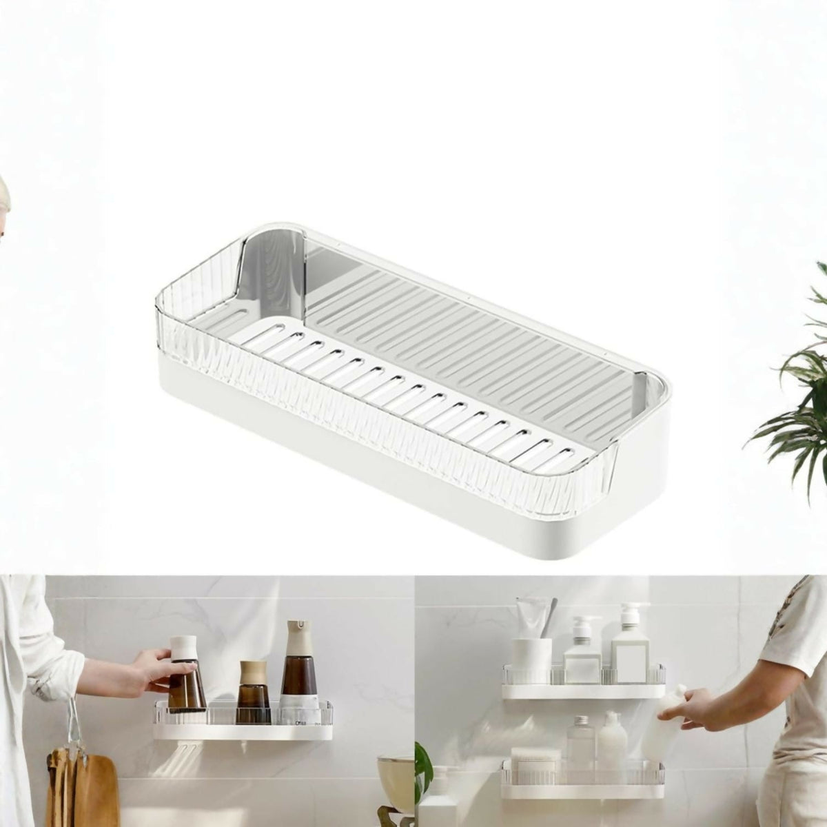 Bathroom Wall Shelf Drill-Free Mounting Drainage Slots Raised Edges
