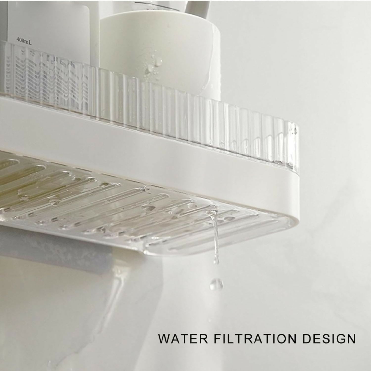 Bathroom Wall Shelf Drill-Free Mounting Drainage Slots Raised Edges