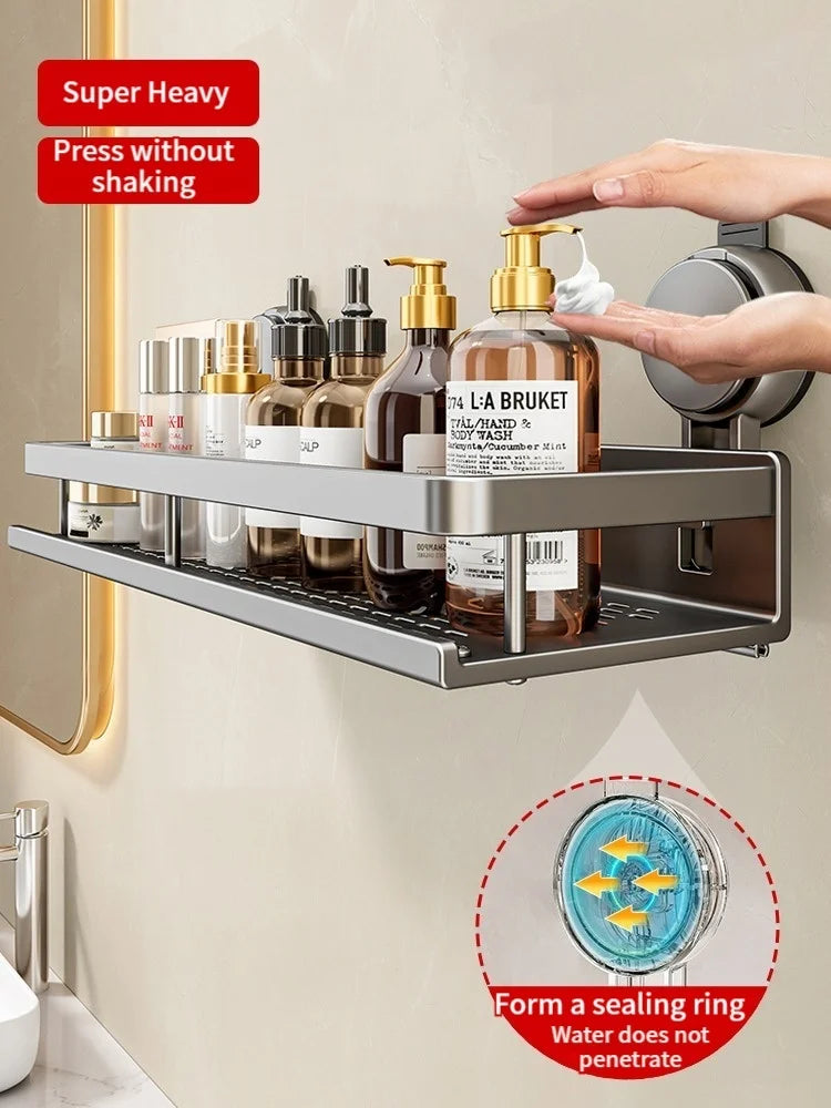 Bathroom Wall Shelf Drill-Free Rust-Resistant Towel Bar & Hooks
