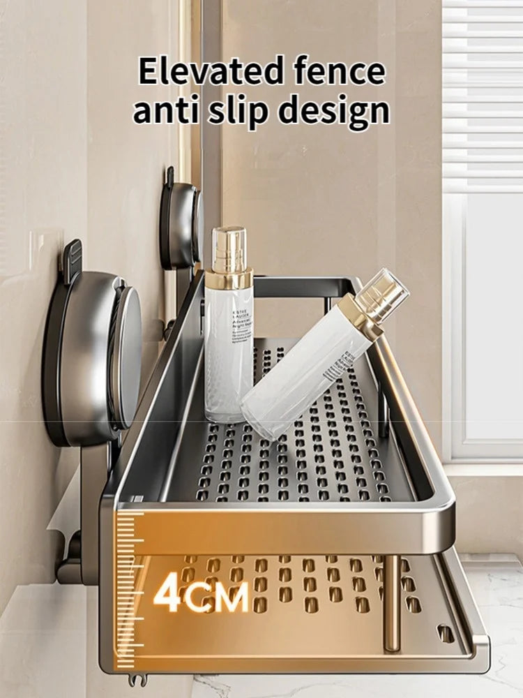 Bathroom Wall Shelf Drill-Free Rust-Resistant Towel Bar & Hooks