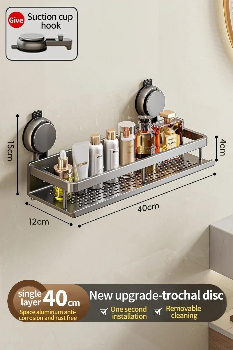 Bathroom Wall Shelf Drill-Free Rust-Resistant Towel Bar & Hooks