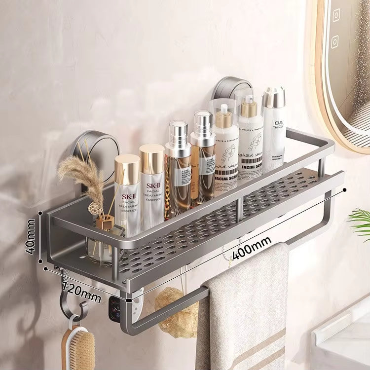 Bathroom Wall Shelf Drill-Free Suction Mount Slatted Aluminum