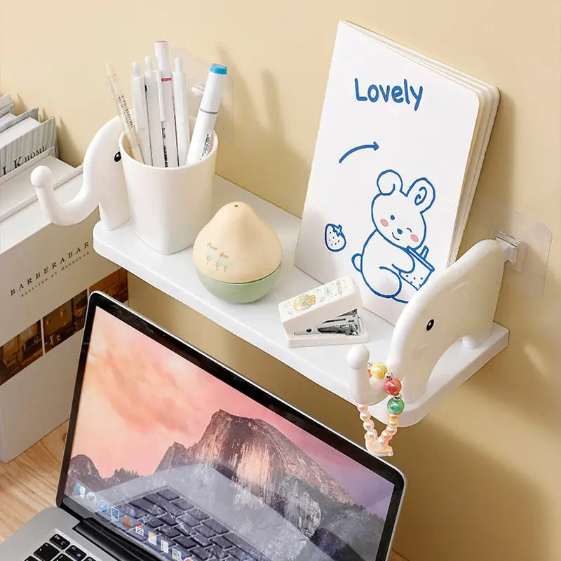 Bathroom Wall Shelf Elephant Design Suction Mount & No-Drill