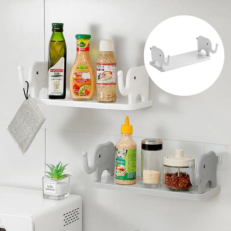 Bathroom Wall Shelf Elephant Design Suction Mount & No-Drill