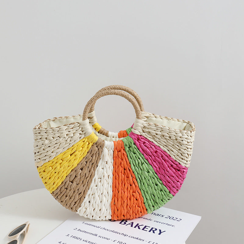 Beach Bag Braided Spacious Rainbow Stripes
