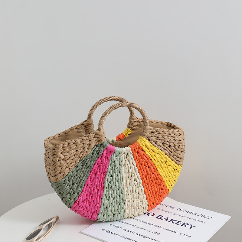 Beach Bag Braided Spacious Rainbow Stripes