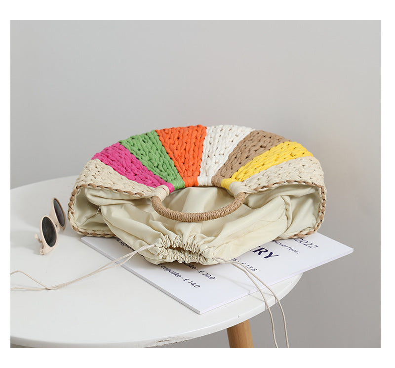 Beach Bag Braided Spacious Rainbow Stripes