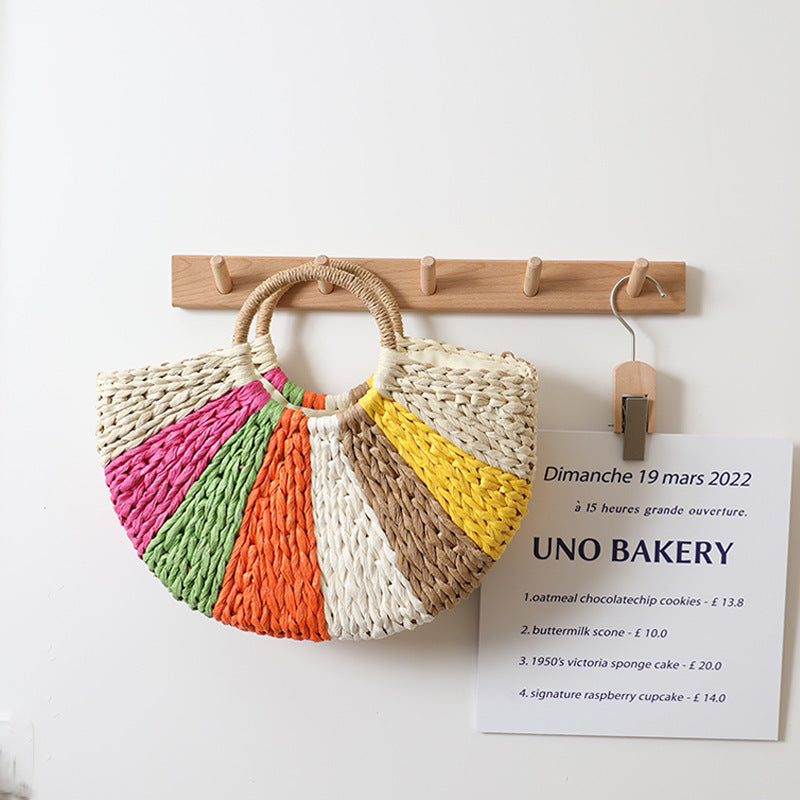 Beach Bag Braided Spacious Rainbow Stripes
