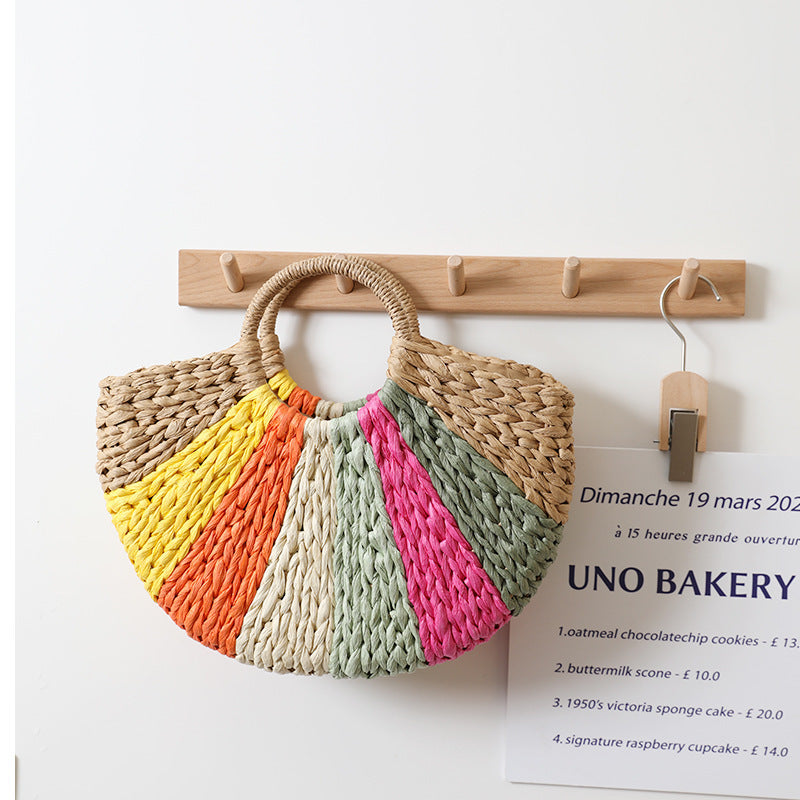 Beach Bag Braided Spacious Rainbow Stripes