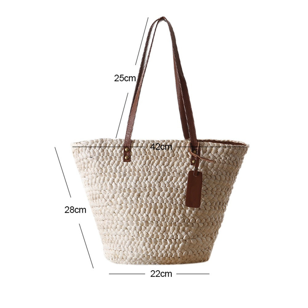 Beach Bag Handwoven Straw Leather Straps
