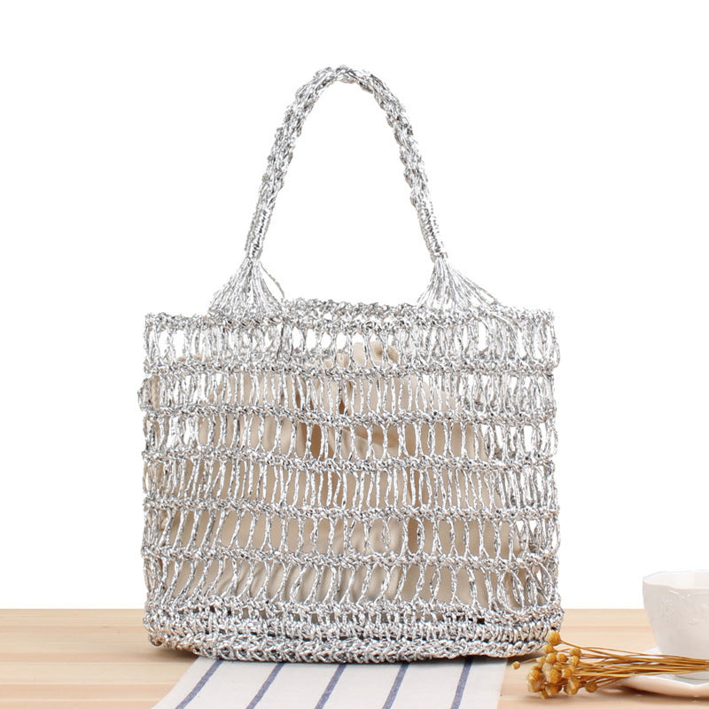 Beach Bag Macrame Open Weave Braided Handles