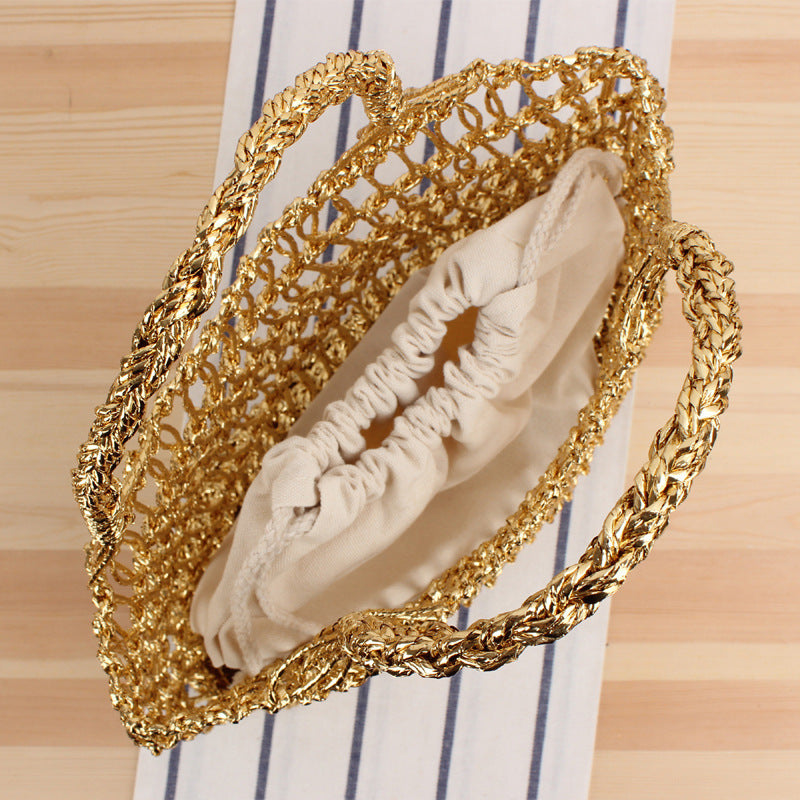 Beach Bag Macrame Open Weave Braided Handles