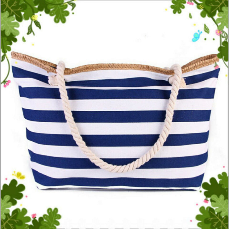 Beach Bag Striped Rope Handles & Spacious Interior