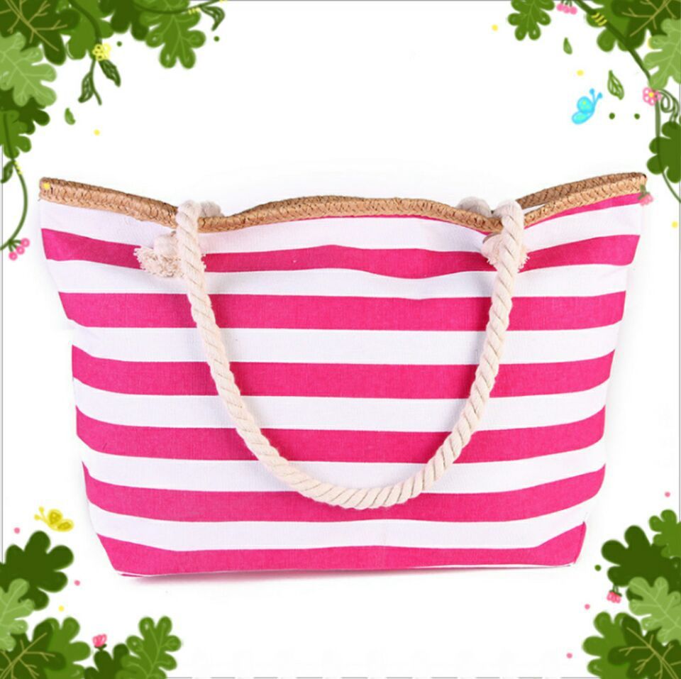 Beach Bag Striped Rope Handles & Spacious Interior
