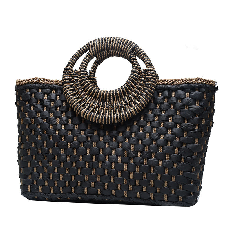Beach Bag Woven Spacious Round Handles